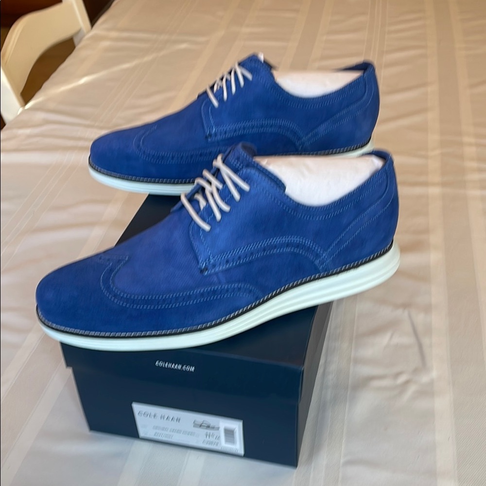 NWOT Cole Haan Men's Original Grand Shortwing Blue Suede Shoes, Size 11.5 M - Picture 2 of 8